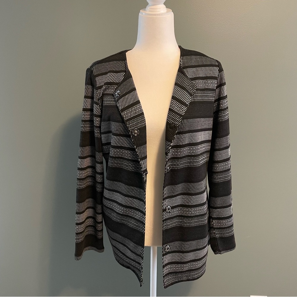 Chico’s Black & White Striped Jacket